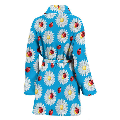 Ladybug with Daisy Themed Print Pattern Women Bath Robe-JTAMIGO.COM