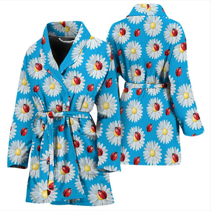Ladybug with Daisy Themed Print Pattern Women Bath Robe-JTAMIGO.COM