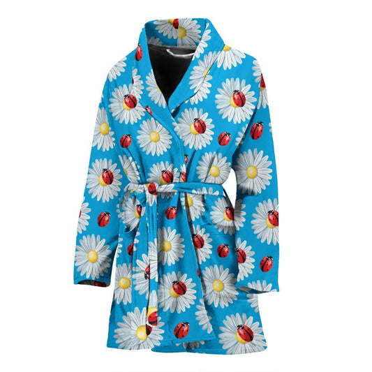 Ladybug with Daisy Themed Print Pattern Women Bath Robe-JTAMIGO.COM