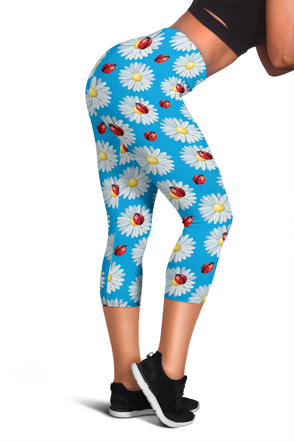 Ladybug with Daisy Themed Print Pattern Women Capris