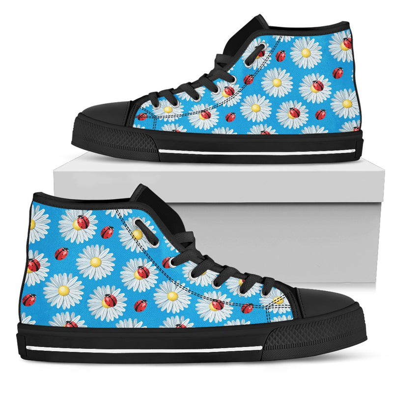 Ladybug with Daisy Themed Print Pattern Women High Top Shoes