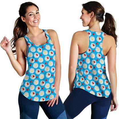 Ladybug with Daisy Themed Print Pattern Women Racerback Tank Top