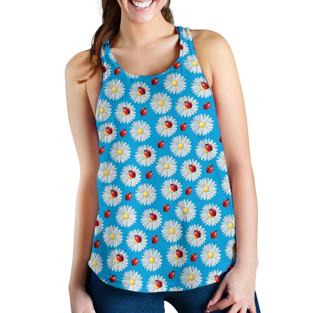 Ladybug with Daisy Themed Print Pattern Women Racerback Tank Top