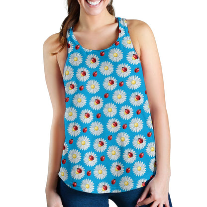 Ladybug with Daisy Themed Print Pattern Women Racerback Tank Top