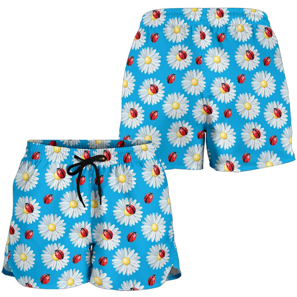 Ladybug with Daisy Themed Print Pattern Women Shorts-JTAMIGO.COM