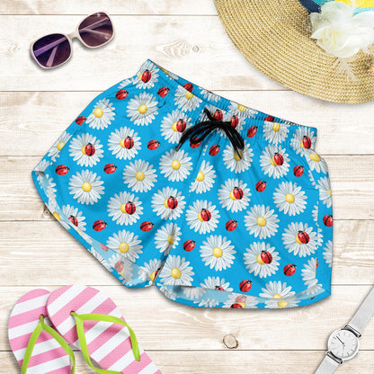 Ladybug with Daisy Themed Print Pattern Women Shorts-JTAMIGO.COM