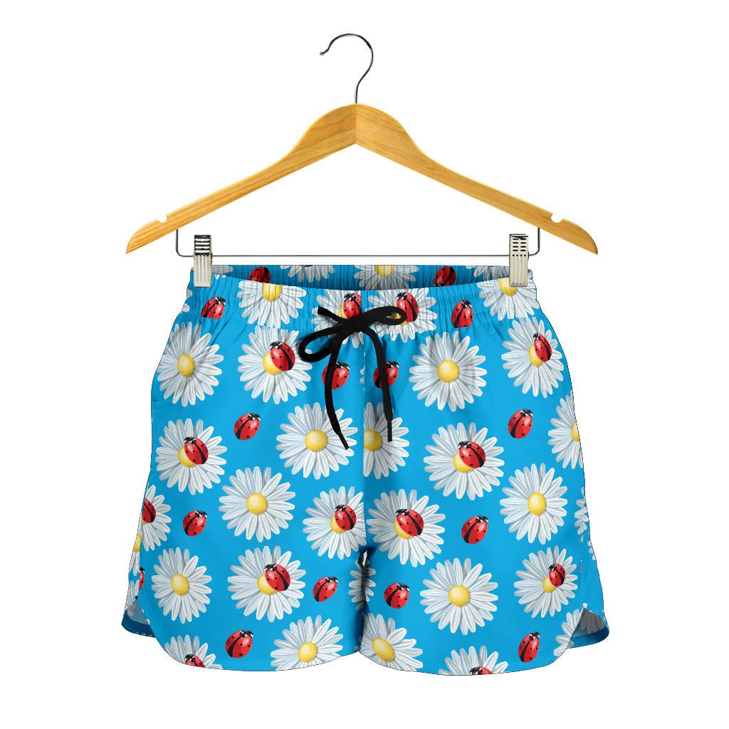 Ladybug with Daisy Themed Print Pattern Women Shorts-JTAMIGO.COM