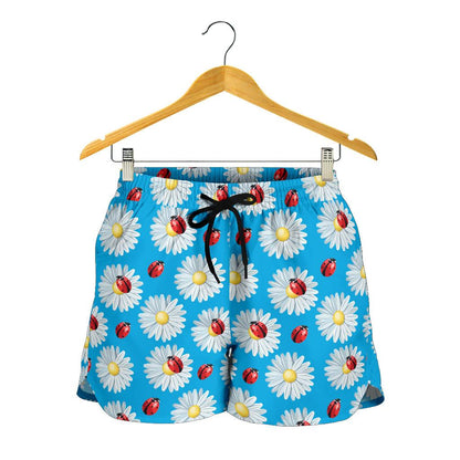 Ladybug with Daisy Themed Print Pattern Women Shorts-JTAMIGO.COM