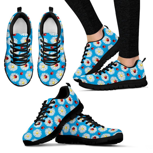 Ladybug with Daisy Themed Print Pattern Women Sneakers Shoes