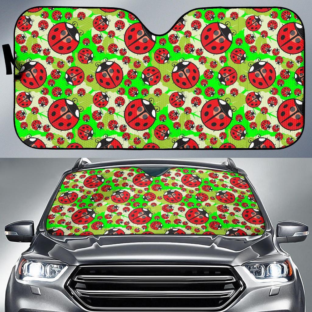 Ladybug with Leaf Print Pattern Car Sun Shade For Windshield