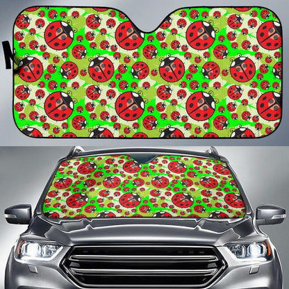 Ladybug with Leaf Print Pattern Car Sun Shade For Windshield