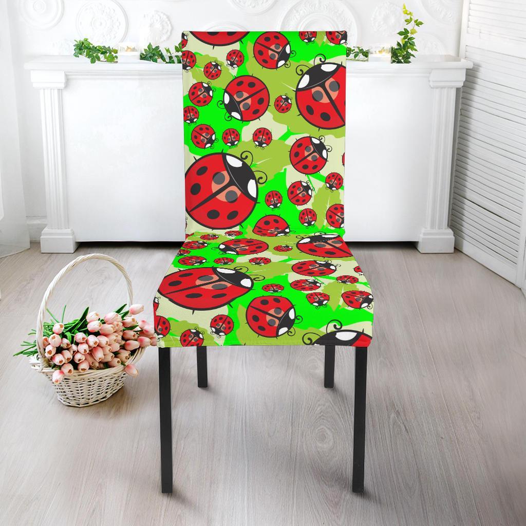 Ladybug with Leaf Print Pattern Dining Chair Slipcover-JTAMIGO.COM
