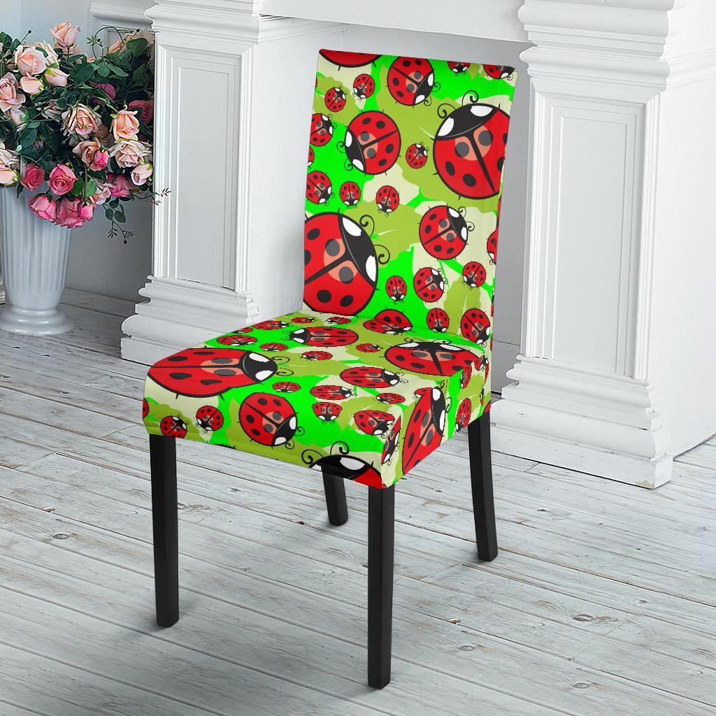 Ladybug with Leaf Print Pattern Dining Chair Slipcover-JTAMIGO.COM