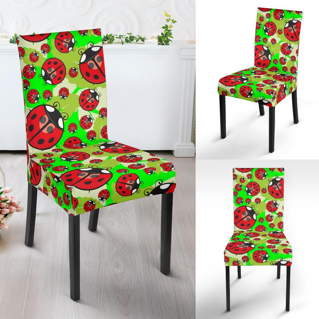 Ladybug with Leaf Print Pattern Dining Chair Slipcover-JTAMIGO.COM