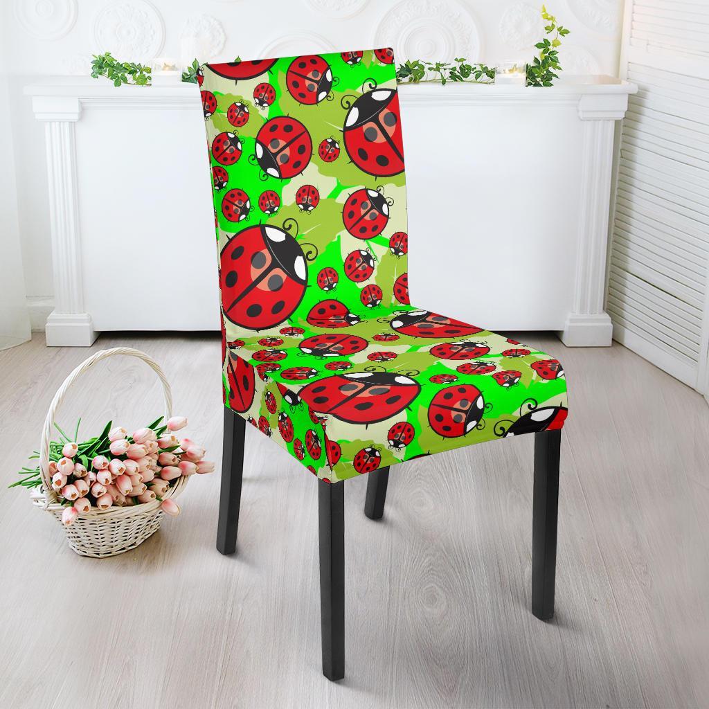 Ladybug with Leaf Print Pattern Dining Chair Slipcover-JTAMIGO.COM