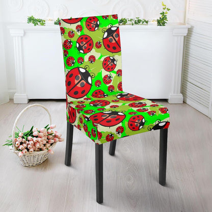 Ladybug with Leaf Print Pattern Dining Chair Slipcover-JTAMIGO.COM