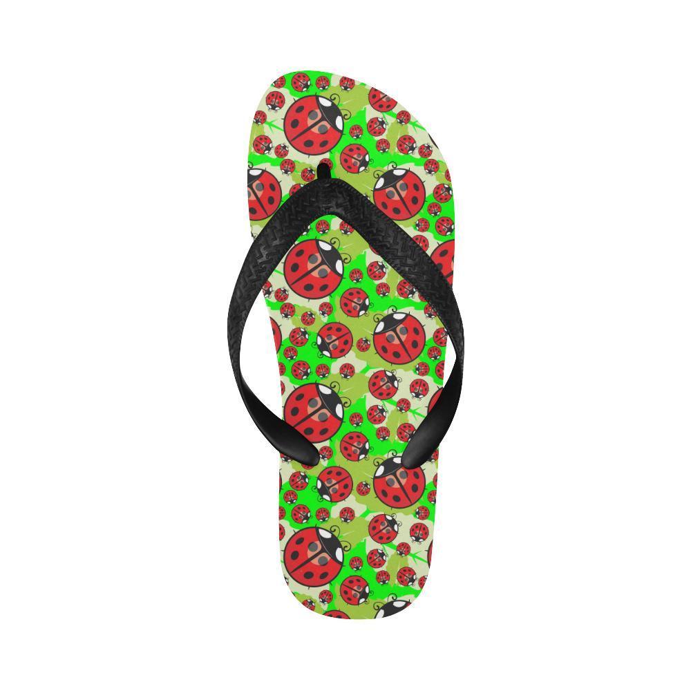 Ladybug with Leaf Print Pattern Flip Flops-JTAMIGO.COM