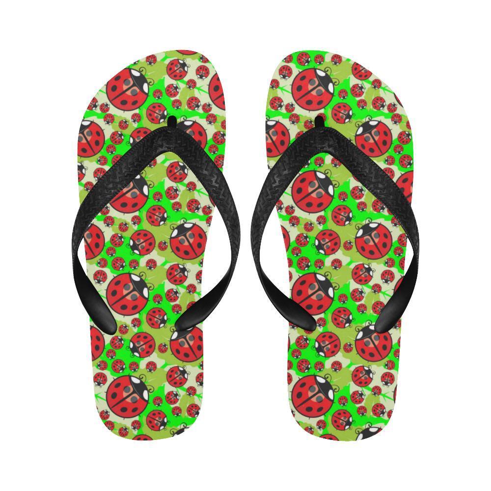 Ladybug with Leaf Print Pattern Flip Flops-JTAMIGO.COM