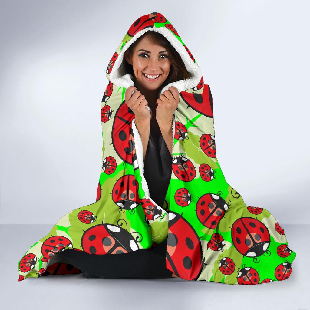 Ladybug with Leaf Print Pattern Hooded Blanket-JTAMIGO.COM