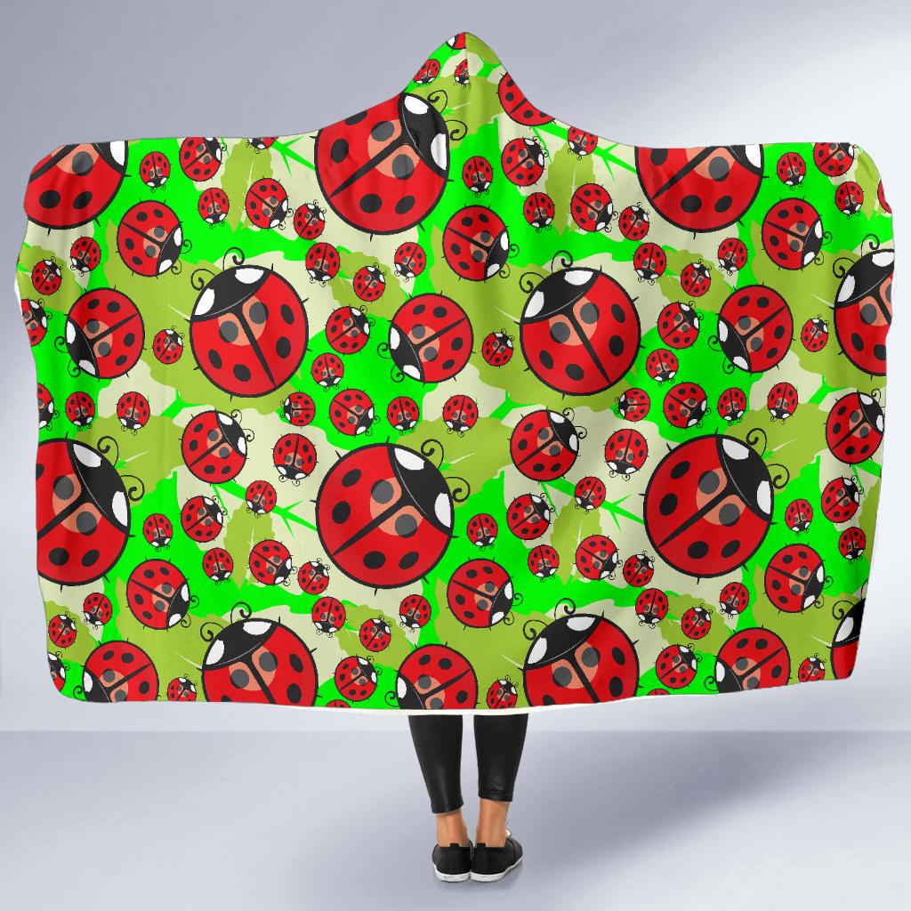 Ladybug with Leaf Print Pattern Hooded Blanket-JTAMIGO.COM