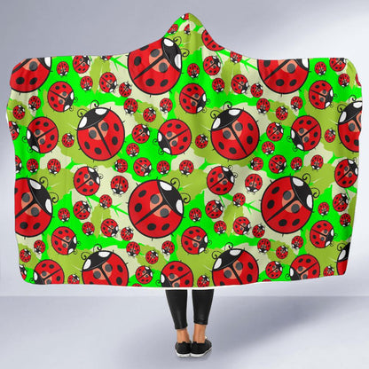 Ladybug with Leaf Print Pattern Hooded Blanket-JTAMIGO.COM