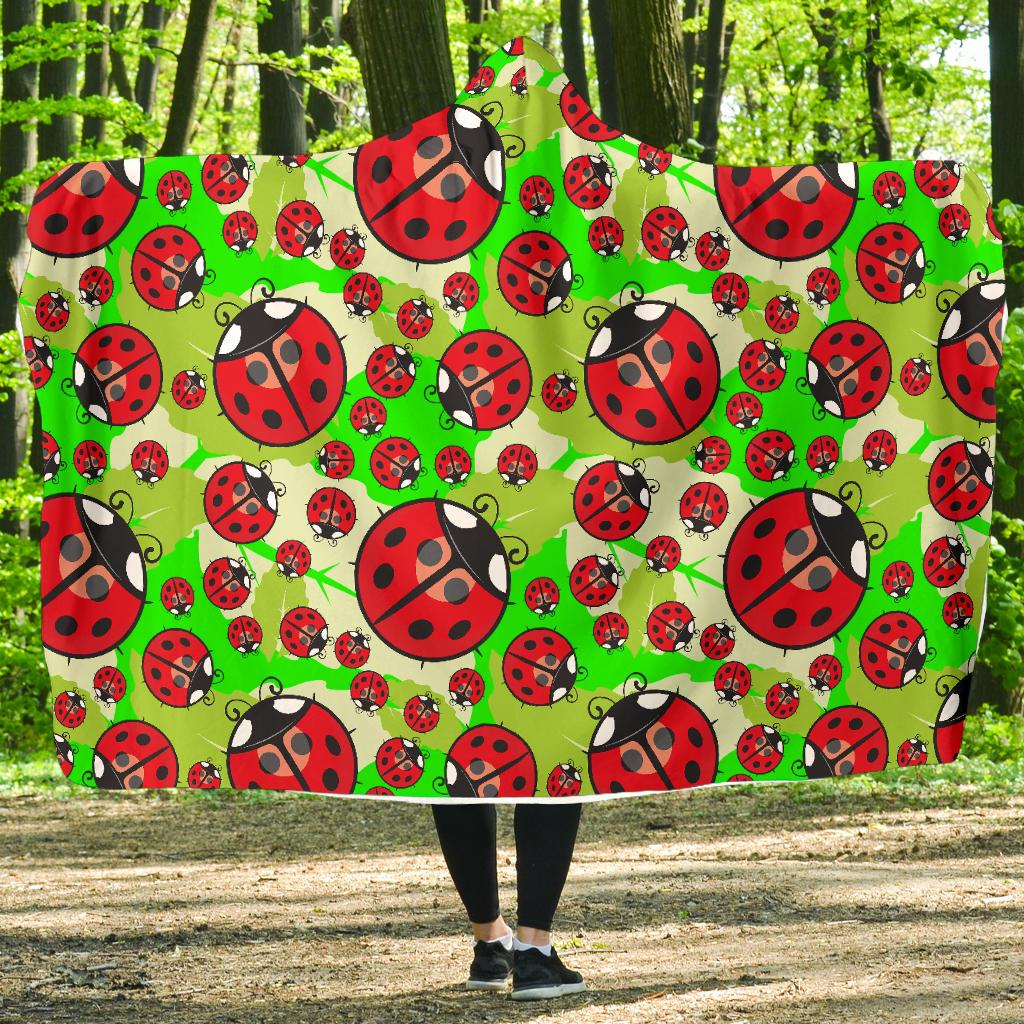 Ladybug with Leaf Print Pattern Hooded Blanket-JTAMIGO.COM