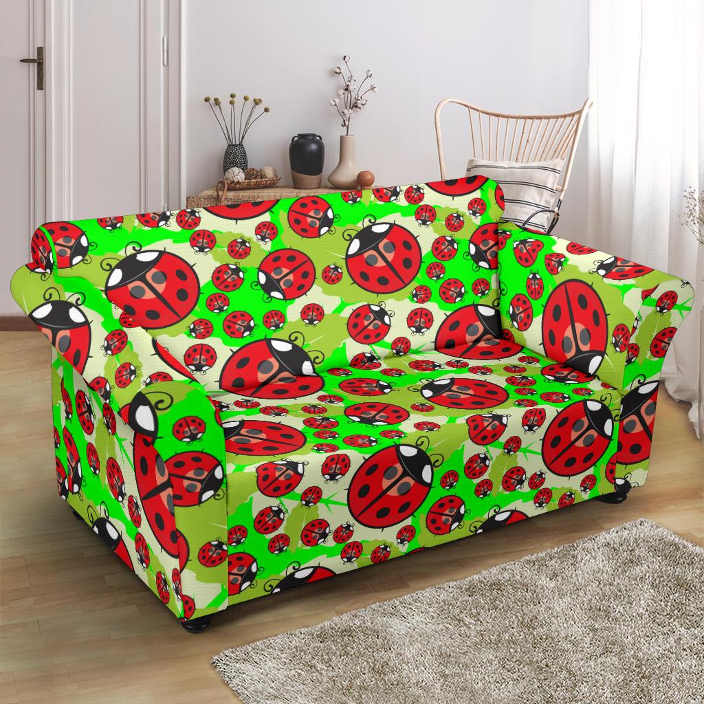 Ladybug with Leaf Print Pattern Loveseat Slipcover-JTAMIGO.COM
