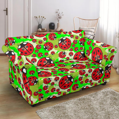Ladybug with Leaf Print Pattern Loveseat Slipcover-JTAMIGO.COM