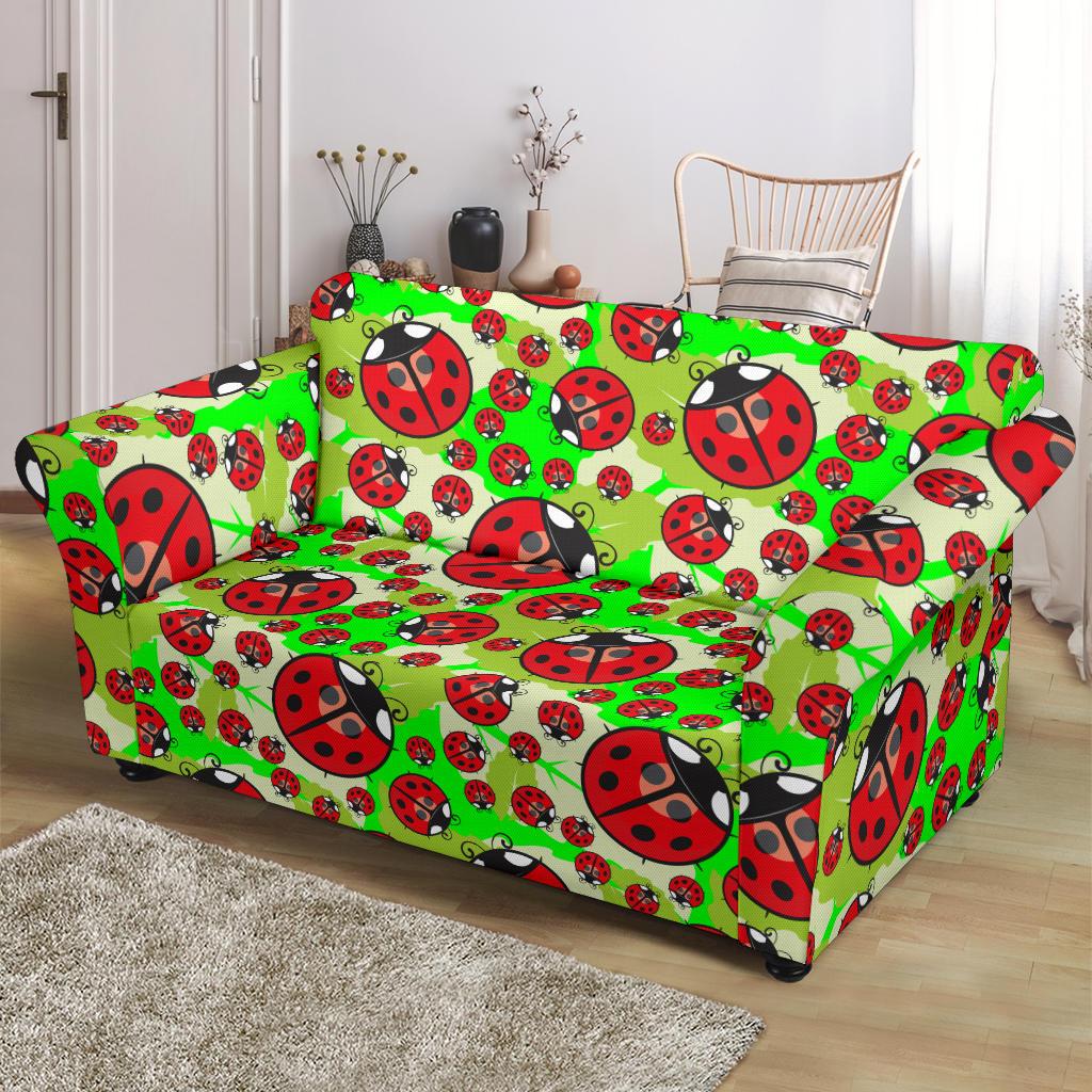 Ladybug with Leaf Print Pattern Loveseat Slipcover-JTAMIGO.COM