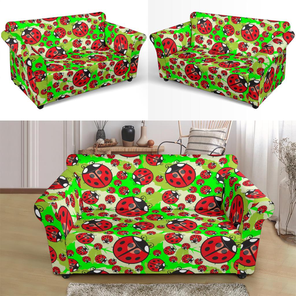 Ladybug with Leaf Print Pattern Loveseat Slipcover-JTAMIGO.COM