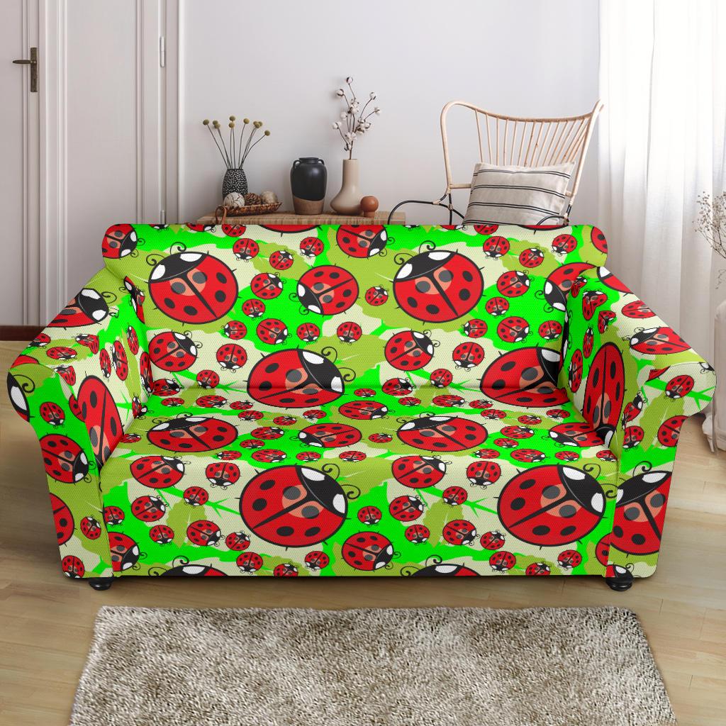 Ladybug with Leaf Print Pattern Loveseat Slipcover-JTAMIGO.COM