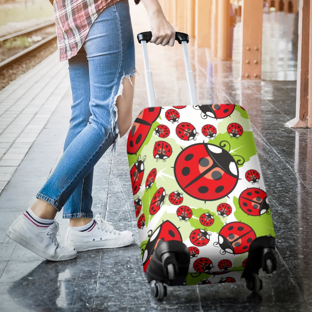 Ladybug With Leaf Print Pattern Luggage Cover Protector