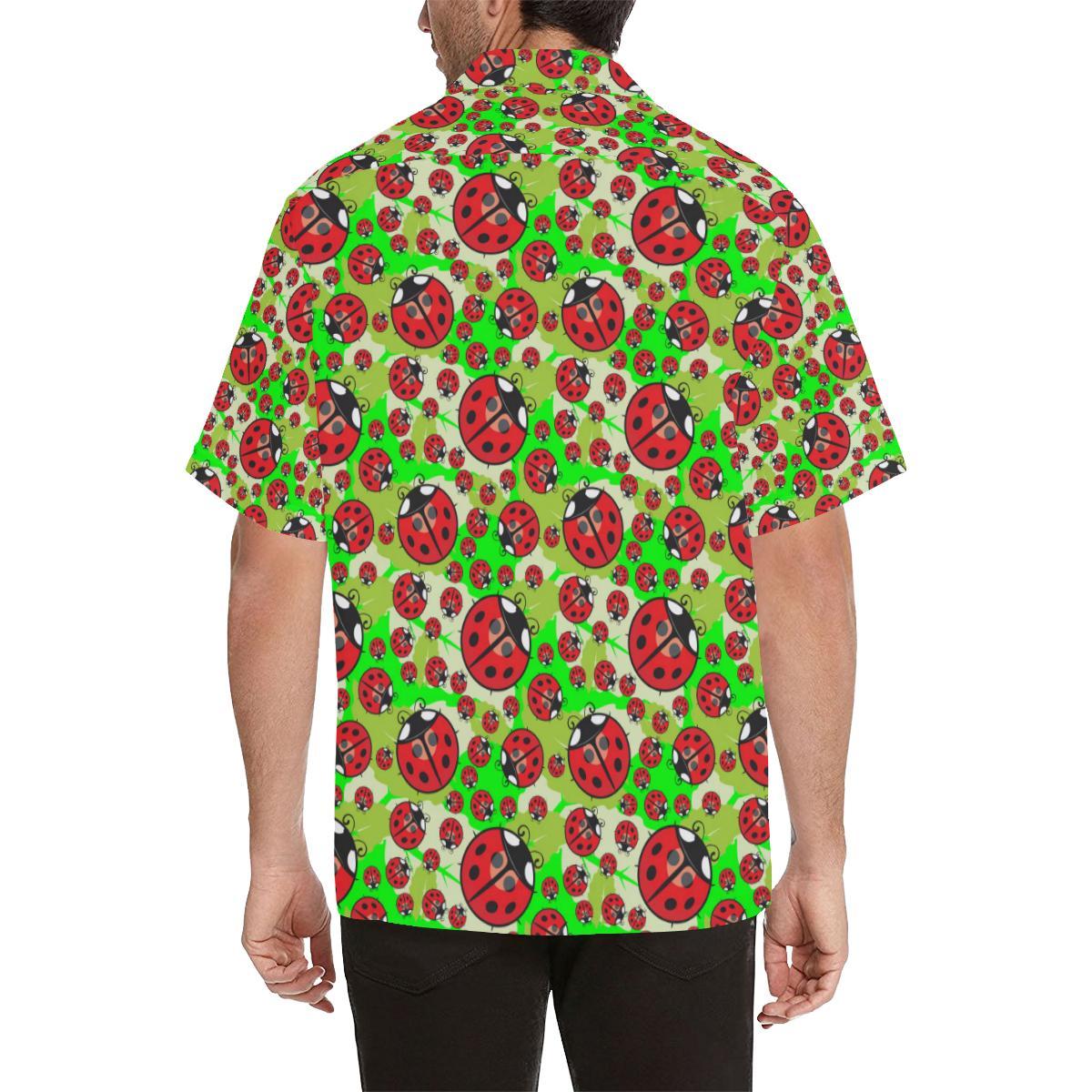 Ladybug with Leaf Print Pattern Men Aloha Hawaiian Shirt