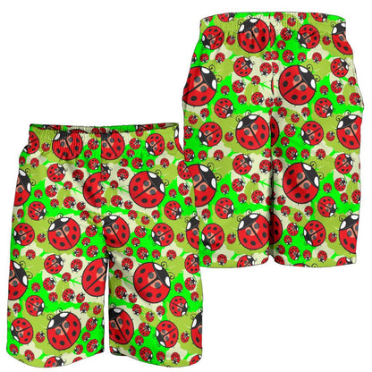 Ladybug with Leaf Print Pattern Mens Shorts-JTAMIGO.COM