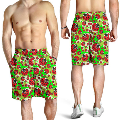 Ladybug with Leaf Print Pattern Mens Shorts-JTAMIGO.COM