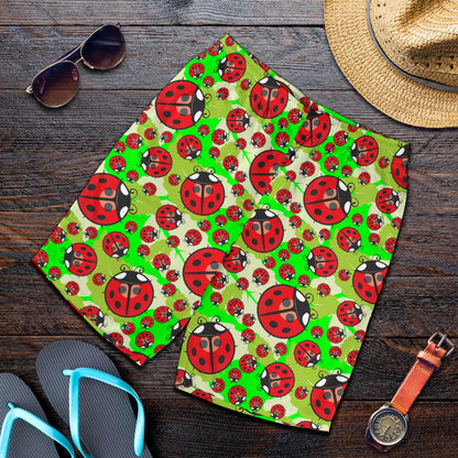 Ladybug with Leaf Print Pattern Mens Shorts-JTAMIGO.COM