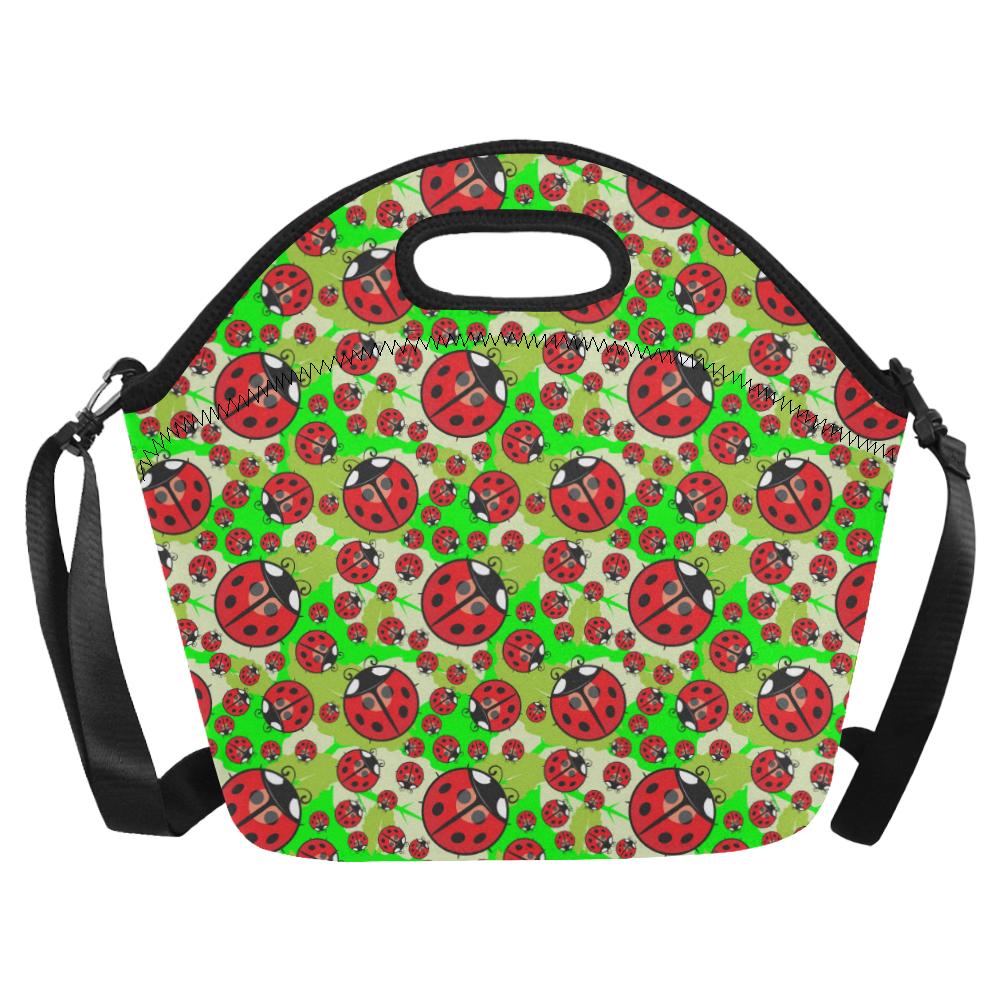 Ladybug with Leaf Print Pattern Neoprene Lunch Bag (Model 1669)(Large)-JTAMIGO.COM