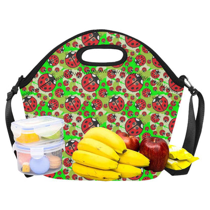Ladybug with Leaf Print Pattern Neoprene Lunch Bag (Model 1669)(Large)-JTAMIGO.COM