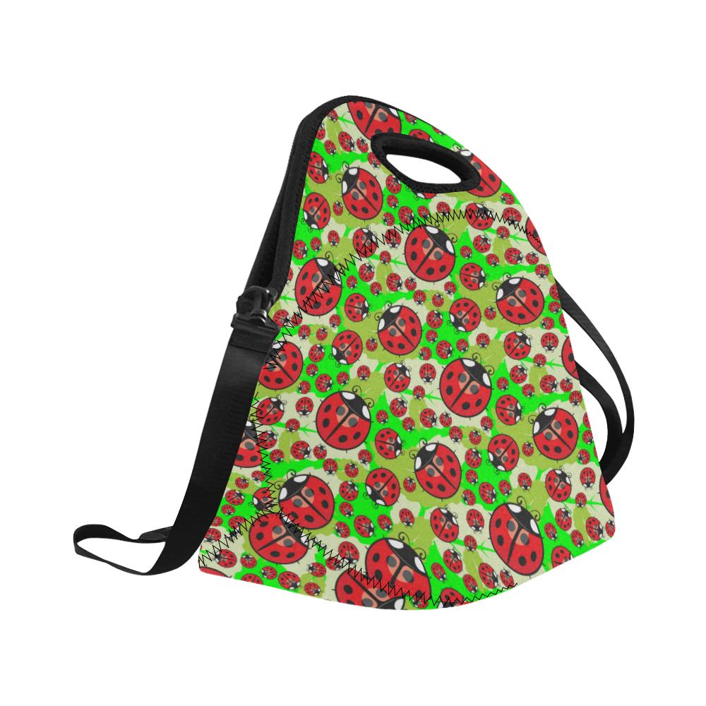 Ladybug with Leaf Print Pattern Neoprene Lunch Bag (Model 1669)(Large)-JTAMIGO.COM