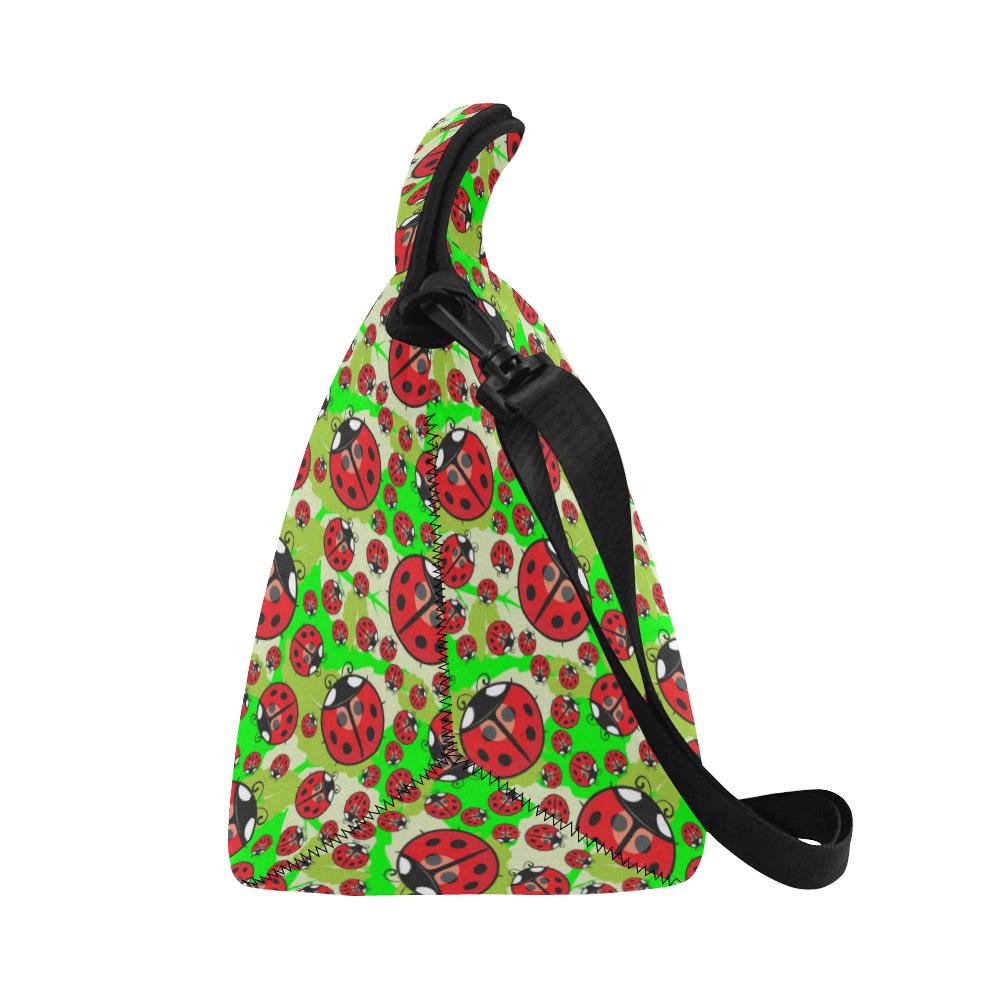 Ladybug with Leaf Print Pattern Neoprene Lunch Bag (Model 1669)(Large)-JTAMIGO.COM