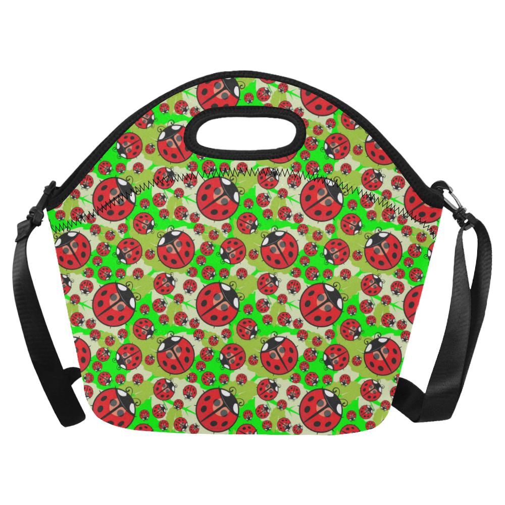 Ladybug with Leaf Print Pattern Neoprene Lunch Bag (Model 1669)(Large)-JTAMIGO.COM