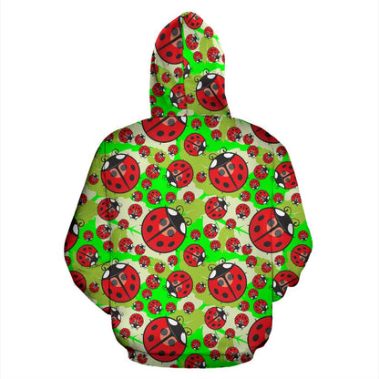 Ladybug with Leaf Print Pattern Pullover Hoodie