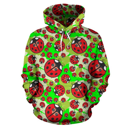 Ladybug with Leaf Print Pattern Pullover Hoodie