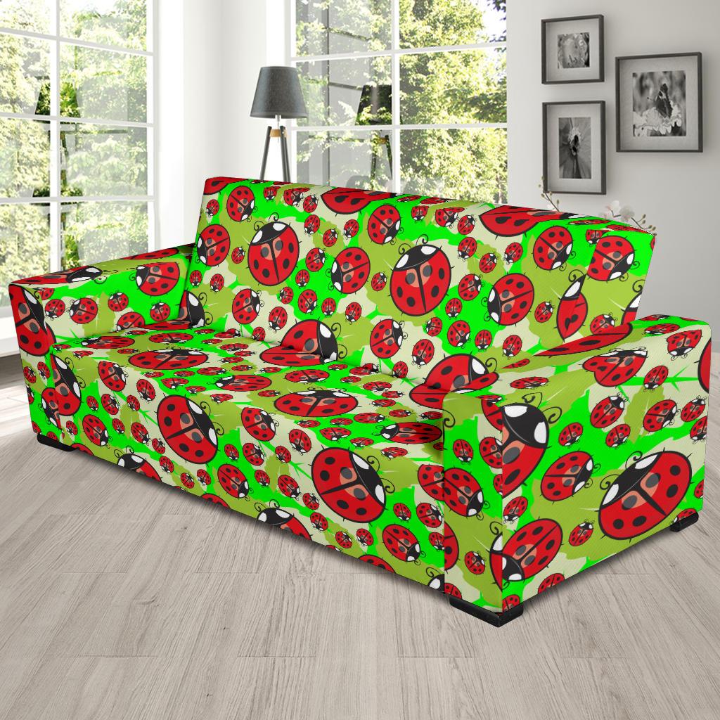 Ladybug with Leaf Print Pattern Sofa Slipcover-JTAMIGO.COM