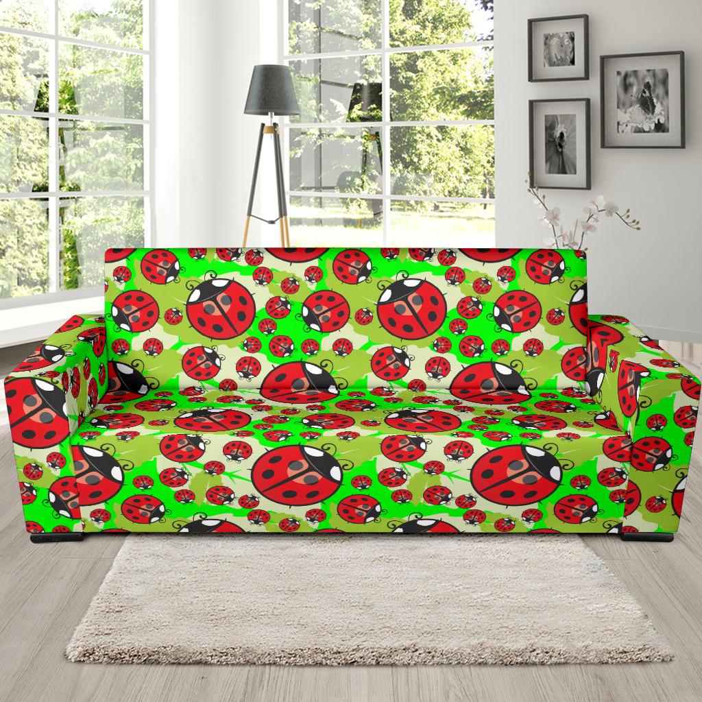 Ladybug with Leaf Print Pattern Sofa Slipcover-JTAMIGO.COM