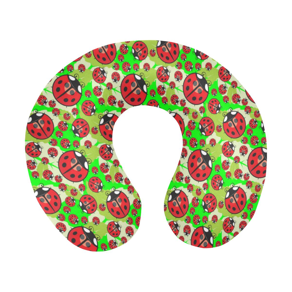 Ladybug with Leaf Print Pattern U-Shaped Travel Neck Pillow-JTAMIGO.COM