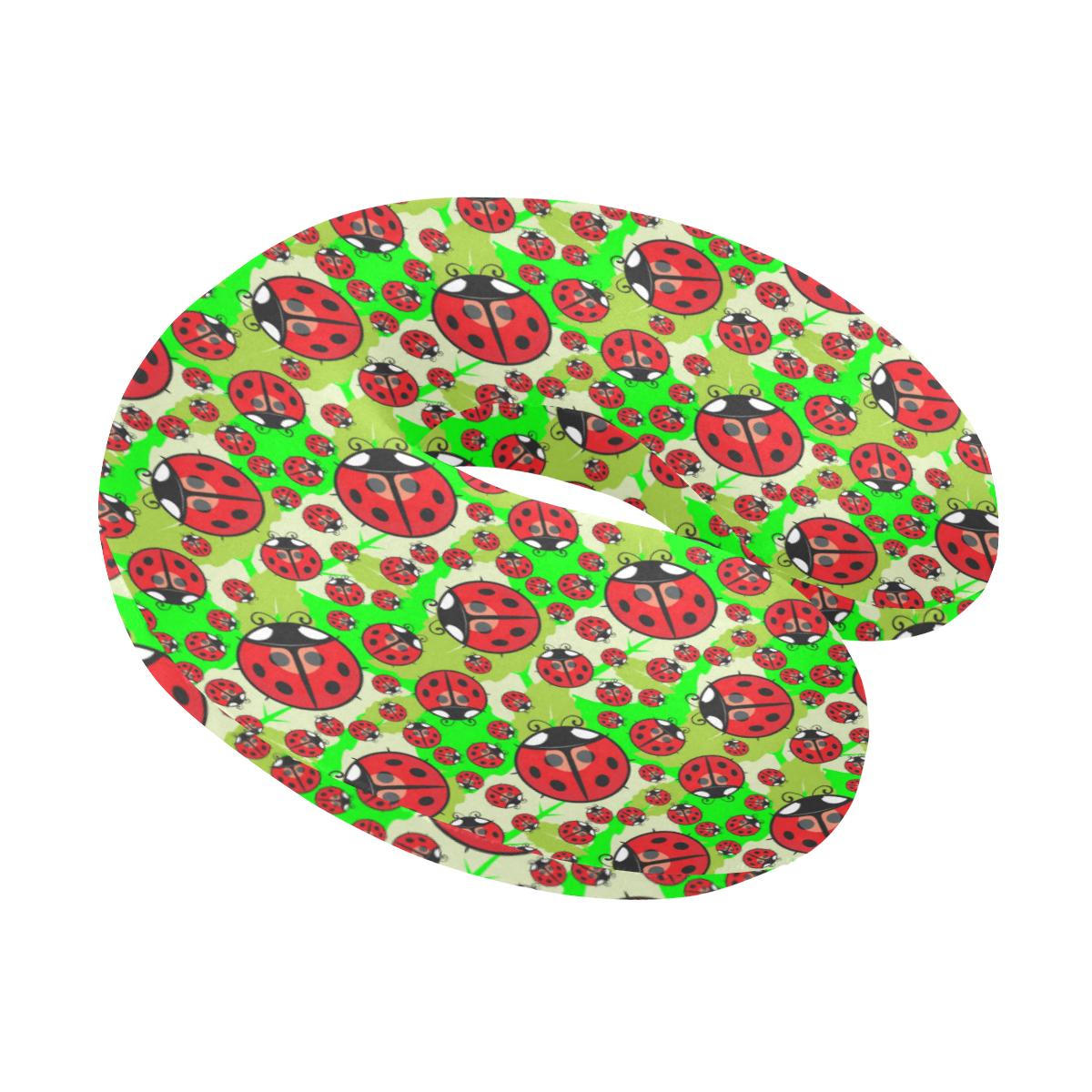 Ladybug with Leaf Print Pattern U-Shaped Travel Neck Pillow-JTAMIGO.COM