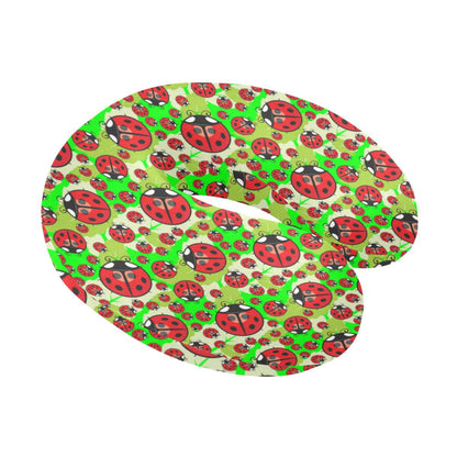 Ladybug with Leaf Print Pattern U-Shaped Travel Neck Pillow-JTAMIGO.COM