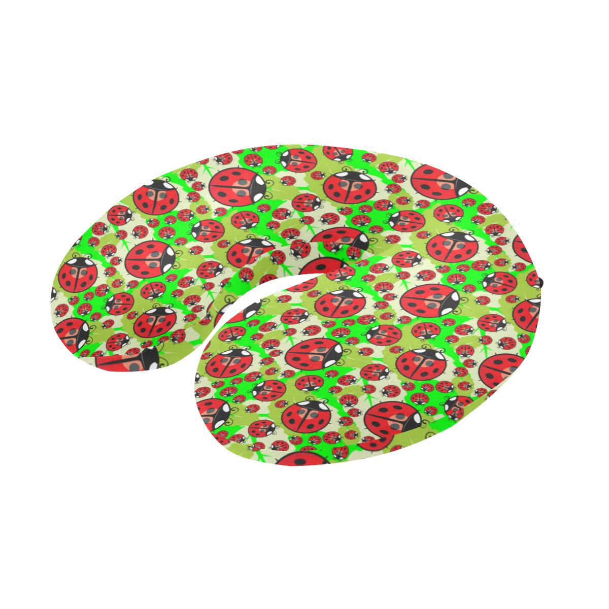 Ladybug with Leaf Print Pattern U-Shaped Travel Neck Pillow-JTAMIGO.COM