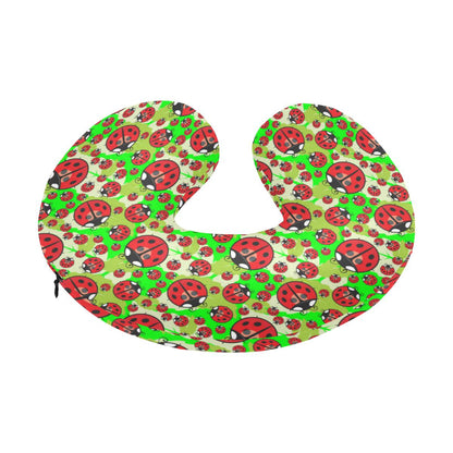 Ladybug with Leaf Print Pattern U-Shaped Travel Neck Pillow-JTAMIGO.COM